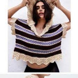 Zara crochet striped hooded cropped sweater